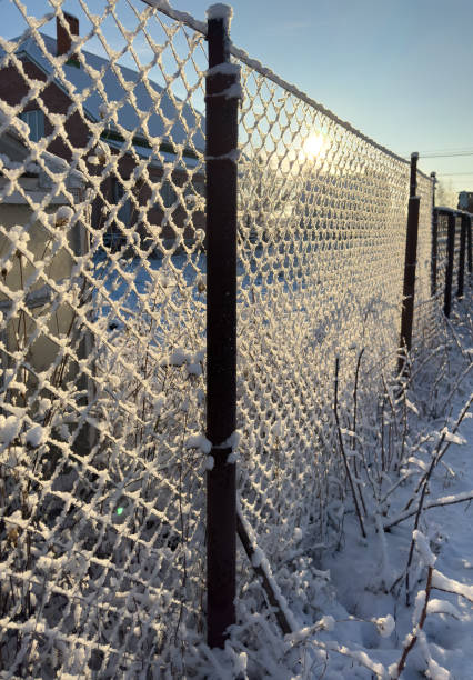 istock A fence covered in snow and a chain link fence 2198636619