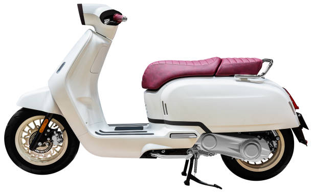 istock Side view white vintage scooter isolated on white background with clipping path 2198636869