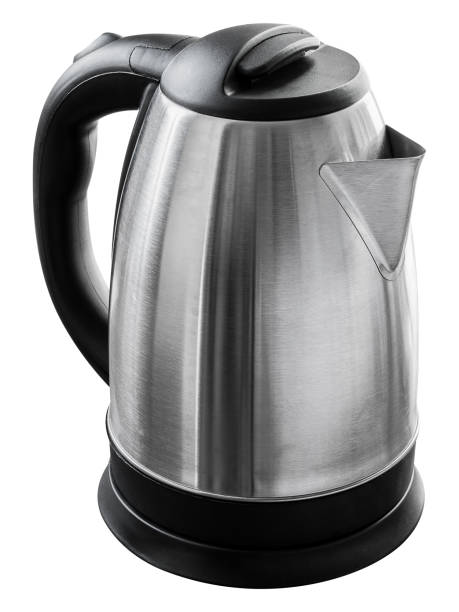 Black and silver electric kettle isolated on white background with clipping path