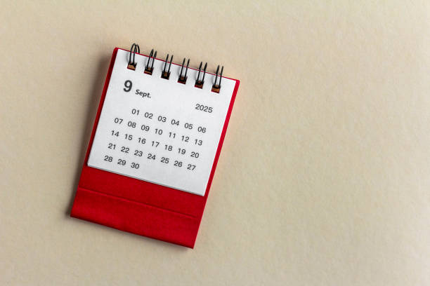 istock Calendar for September 2025. Desk calendar on a beige background. 2198639982