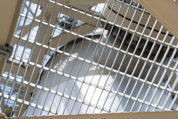 istock Close-up view of an industrial metal grid and engineering structure showcasing functional design 2198640505