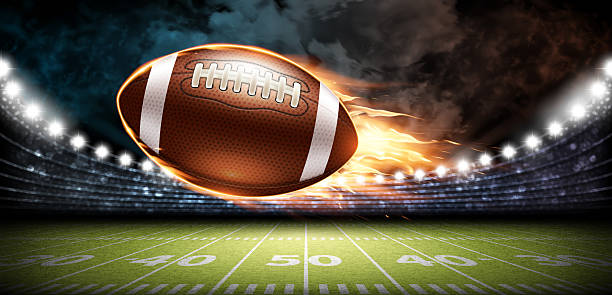 istock Illuminated American football field on a dark background. Realistic illustration. 2198644760