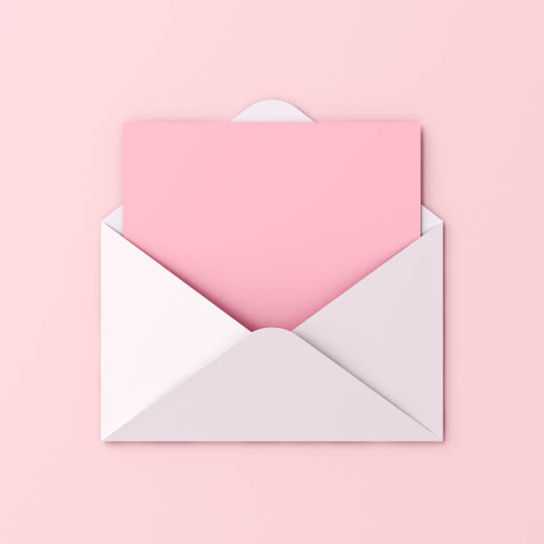 istock Blank pink paper card in white envelope isolated on pink pastel color background with shadow love letter minimal conceptual 3D rendering 2198647493