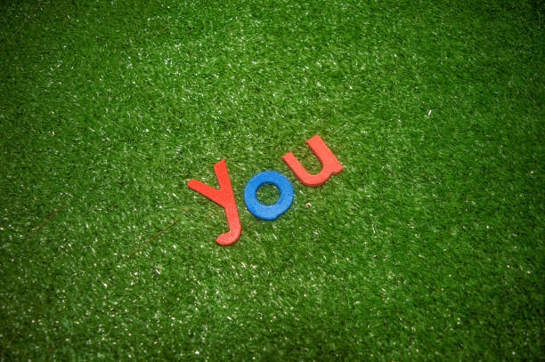 You spelled with colorful letters on green grass. Visually appealing and suitable for creative uses
