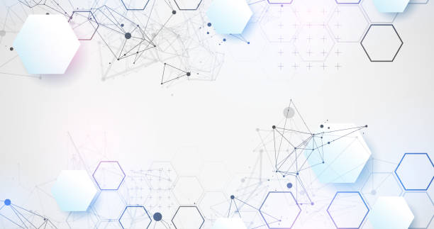 istock Abstract scientific vector background. Light gray gradient of hexagons of different shapes with plexus effect. 2198652569