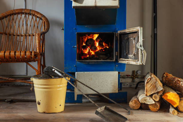 Blue flames of gas burning from a kitchen gas stove
