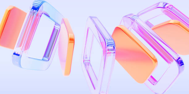 istock Dynamic colorful 3d background with glass square shapes render. Abstract holographic transparent frames, plastic plates with rainbow color gradient effect. Modern creative wallpaper 2198660923