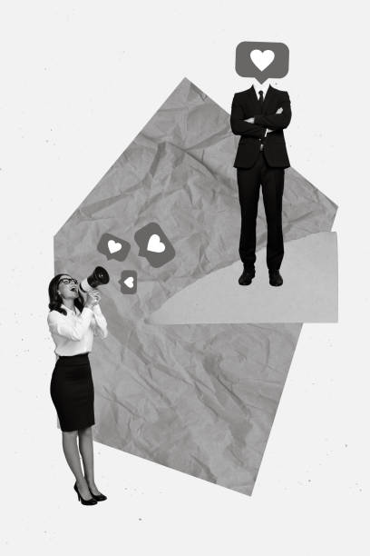 istock Creative photo 3d collage artwork poster postcard of successful lady chief give command employee assistant isolated on painting background 2198664204