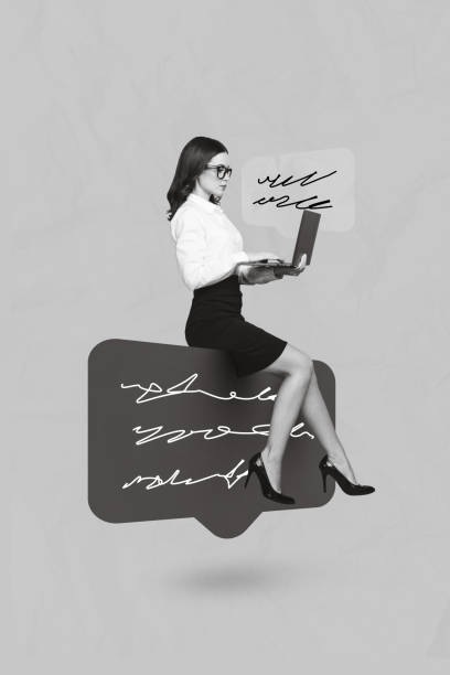 istock Creative photo 3d collage artwork poster postcard of successful confident lady chatting colleagues isolated on painting background 2198665026