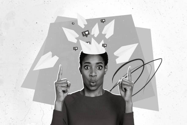 istock Creative collage image of impressed person pouted lips point fingers head flying paper planes like notification facebook instagram 2198666908