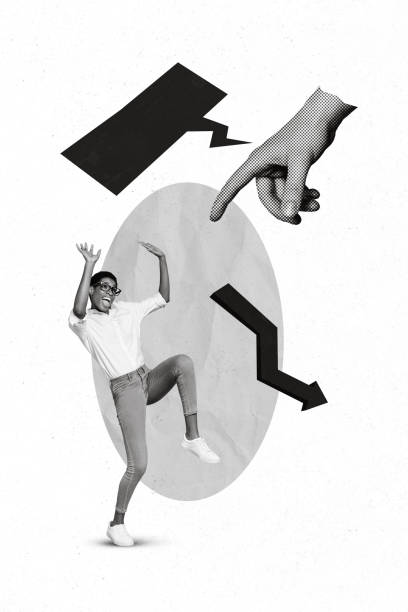 istock Collage artwork graphics picture of finger pressing tired overworked manager isolated painting background 2198666921