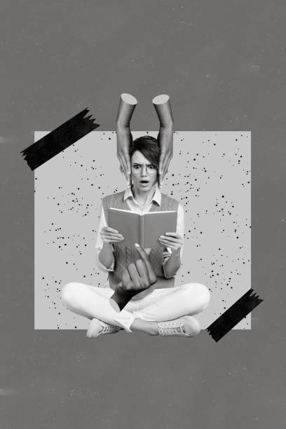 istock Creative weird magazine template collage of black white high school lady read secrets diary close ears private information 2198669060