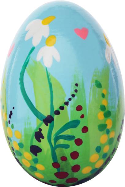 Blue Easter egg with daisies and heart accents