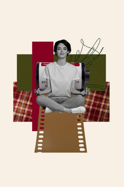 istock 3D collage design composite trend artwork sketch of young lady sit meditate keep calm analog film tape strip photography hobby vintage 2198669686