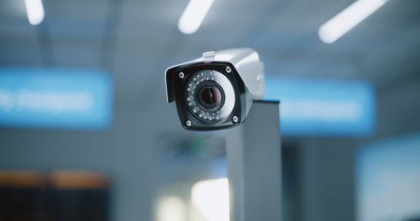 istock Modern Airport Security System: Close Up of Installed Surveillance Camera 2198670216