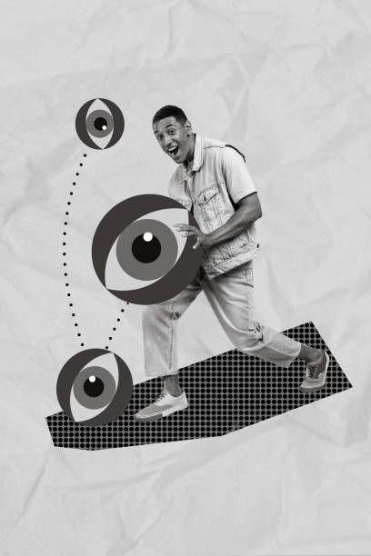 istock Creative abstract template graphics collage image of excited funny guy playing basketball big eyes isolated drawing background 2198671052