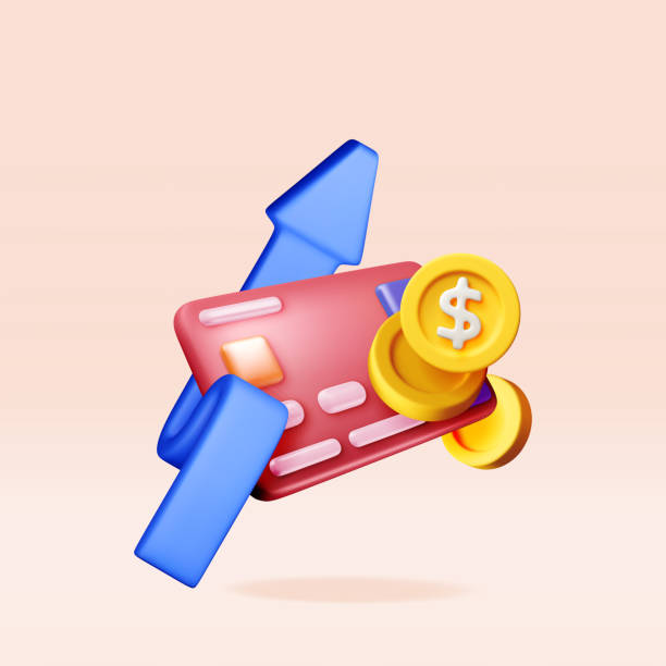 istock 3D bank card with arrow and golden coins 2198682134