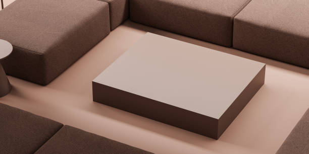 istock Minimalist modular sofa set with floor lamp in modern beige interior design. 3D Rendering 2198683120