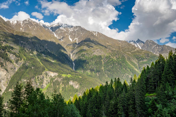 View from the Polles bach tal in the Ötztal valley in Tyrol Austria during a beautiful springtime day in the Alps.