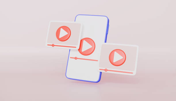 istock Playing video with video channel online on mobile phone, Live streaming digital multimedia player, making money and video Marketing concept 2198687892