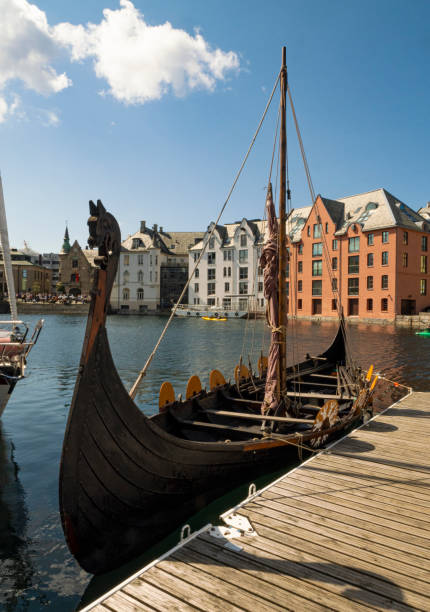 Viking ship replica in Alesund port Norway