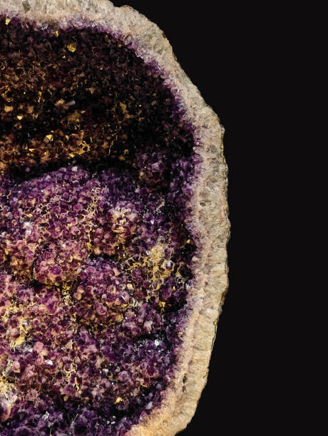 istock Close-Up View of Amethyst Quartz in Geode on Dark Background 2198695539