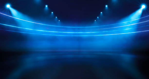 istock Fresh cyberpunk stadium with neon lights illumination 2198697654