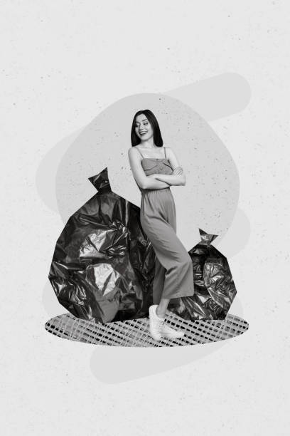 istock 3d retro abstract creative collage artwork template of funny confident lady collecting garbage for reuse isolated painting background 2198698157
