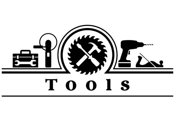 illustrazioni stock, clip art, cartoni animati e icone di tendenza di strumenti di lavoro banner sign - pialla attrezzo manuale
