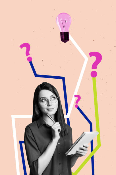Sketch image artwork composite 3D collage of employment human resources manager recruitment young woman write pen question idea creative
