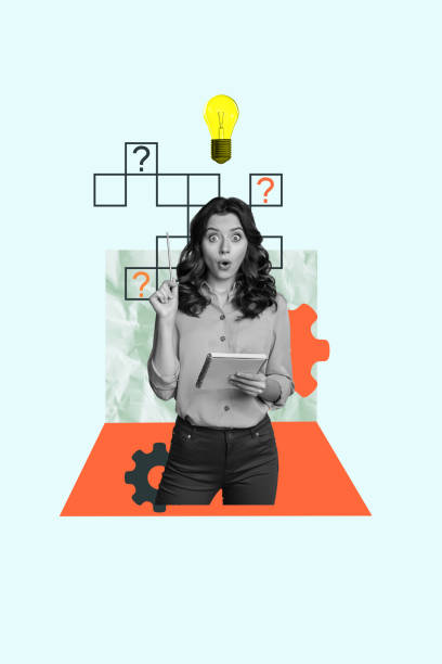 istock Composite sketch image design trend artwork collage of manager hr office young lady wow face idea lamp crossword question brainstorming 2198702426