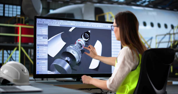 istock Female Technician Designing 3D Models for Aircraft Maintenance 2198704821