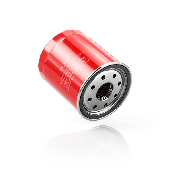 Car Oil filter isolated on white. Car servicing. Vehicle filters replacing and car servicing concept. 3d rendering