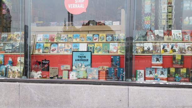 Brussels, Belgium - October 10 2015: Comic book store in Brussels Belgium with Smurfs.