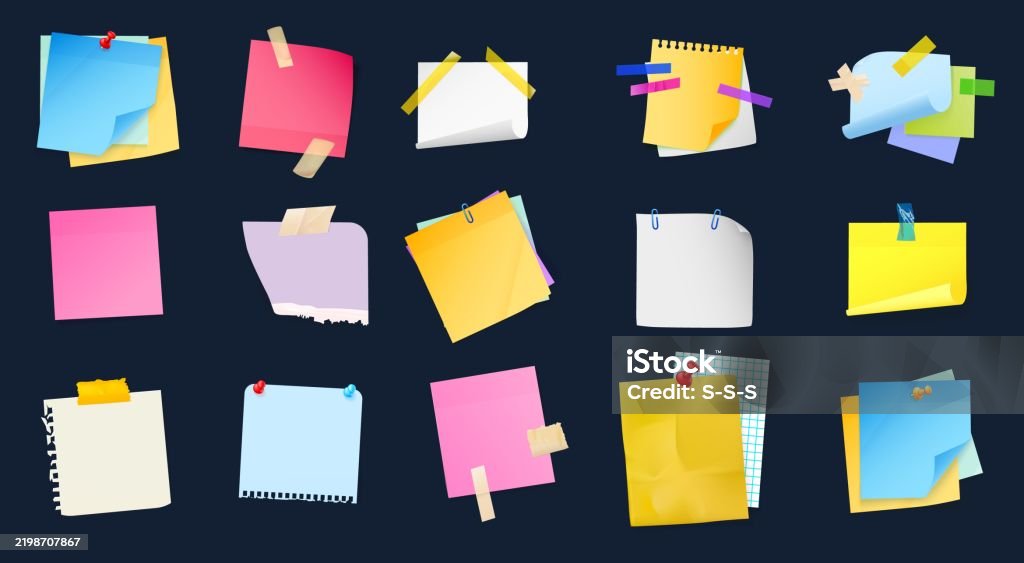 Attatchable Note Attached Stick Notes Realistic Paper Note With Pin And Tapes Memo ...