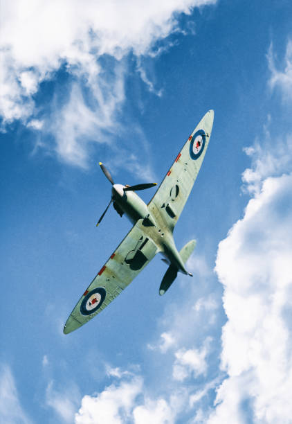istock Iconic World War Two Spitfire Fighter Plane In Flight, Scale Model Photography 2198707904