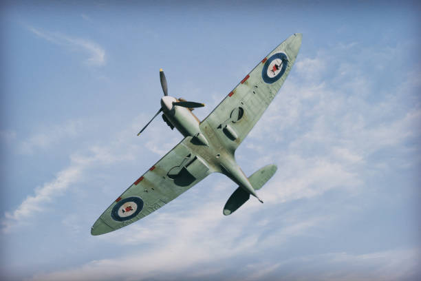 istock Iconic World War Two Spitfire Fighter Plane In Flight, Scale Model Photography 2198708408