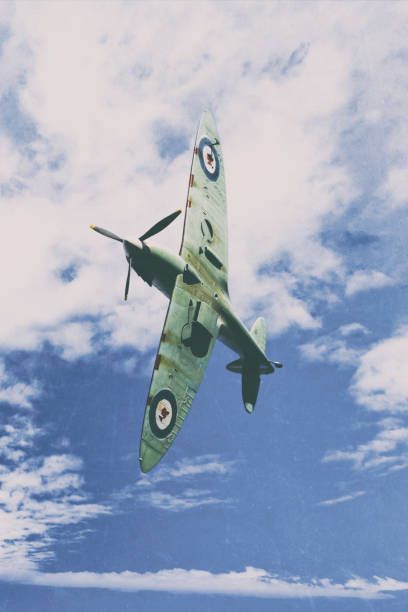 istock Iconic World War Two Spitfire Fighter Plane In Flight, Scale Model Photography 2198708423