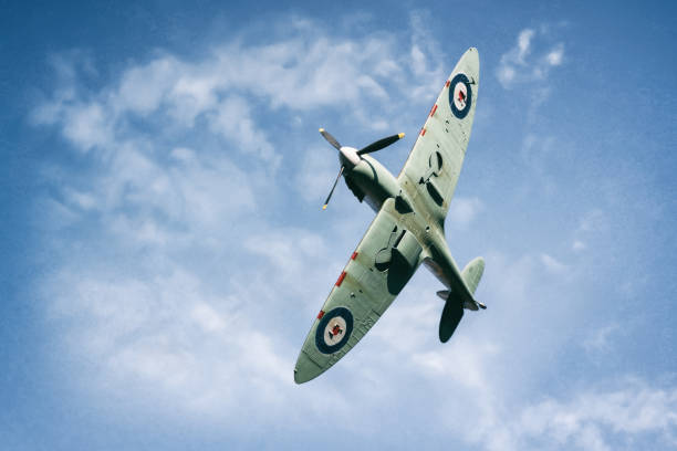 istock Iconic World War Two Spitfire Fighter Plane In Flight, Scale Model Photography 2198708787