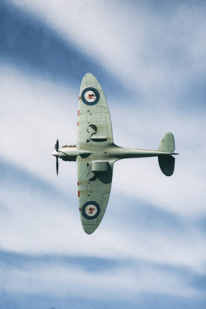 istock Iconic World War Two Spitfire Fighter Plane In Flight, Scale Model Photography 2198708821