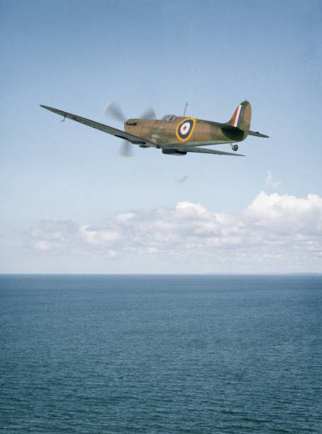 Iconic World War Two Spitfire Fighter Plane In Flight, Scale Model Photography