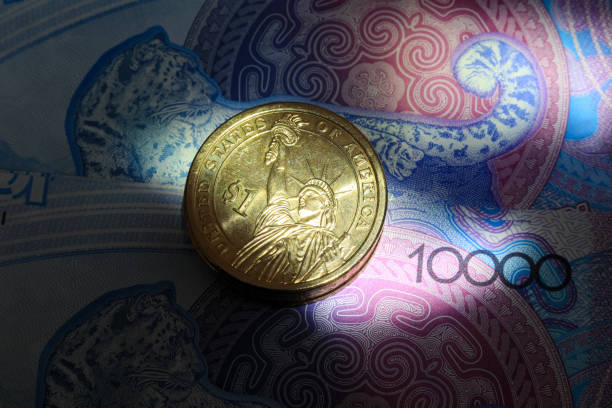 istock Dollar lies on tenge banknotes 2198710956