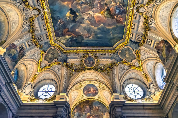 wspaniały barokowy fresk na suficie w pałacu królewskim w madrycie - pałac królewski w madrycie obrazy zdjęcia i obrazy z banku zdjęć
