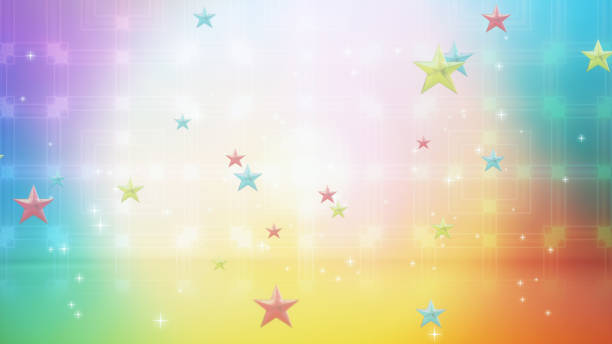 3d Animation Flying Colorful Stars with Mixed Color Light Abstract Background, Birthday and special occasion celebration concept