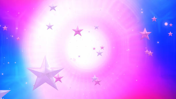 3d Animation Colorful Stars Flying on Mixed Color Light Abstract Background, Birthday and special occasion celebration concept