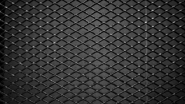 istock Textured Background Dark Black Metallic Metal Mesh Pattern Grid Net Fence 2198712879