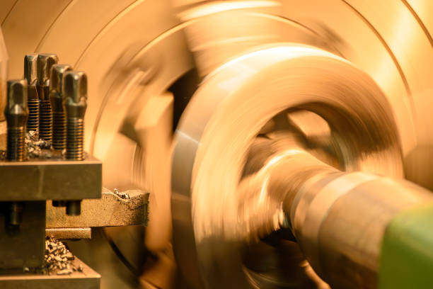 The lathe machine rough cutting the cast iron parts. The metal working process by  turning machine.