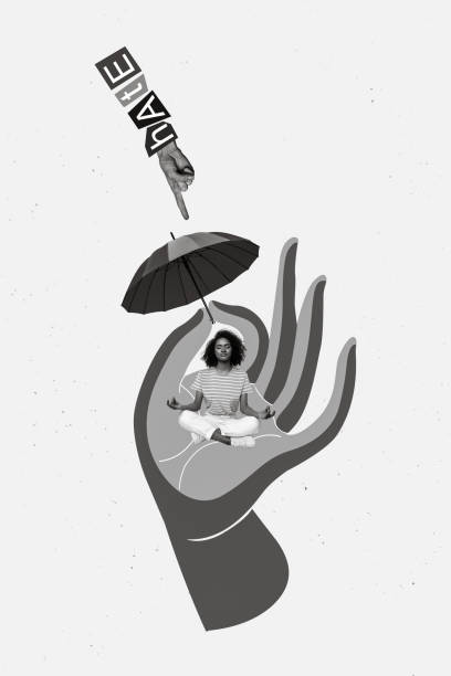 istock Magazine banner collage of focused lady sit huge hand with red parasol protect hate speech insults stress relief technique concept 2198718196