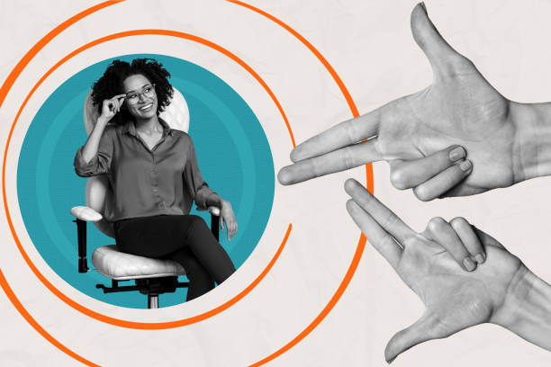 istock Composite sketch design artwork photo collage of finger body language gesture showing hand showing young lady sit armchair smile success 2198718340