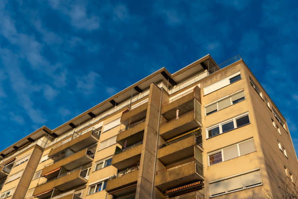 istock Modern residential building under a bright blue sky during sunset in an urban environment 2198726312